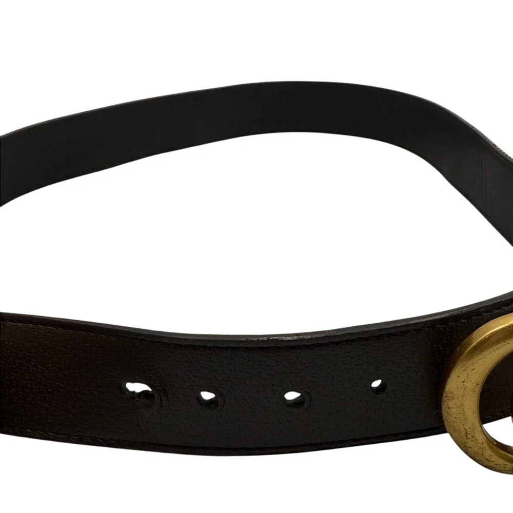 Gucci GG Marmont Belt Beige Canvas Brown Leather Gold GG Buckle Women's SZ 80CM‎